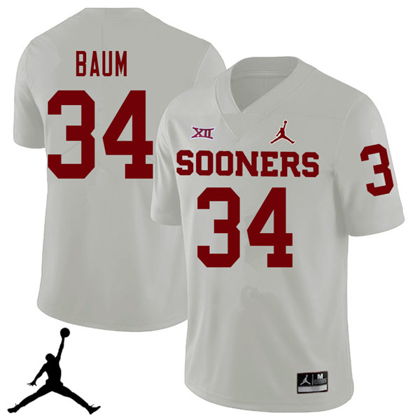Jordan Brand Men #34 Tanner Baum Oklahoma Sooners 2018 College Football Jerseys Sale-White - Click Image to Close